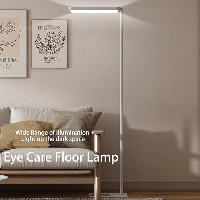 LED Floor Lamp 78ines Tall Floor Lamp 80W White Mordern Office Standing Lights Eye-Care Reading Lamps for Living Room Study Bedroom 4000K Daylight