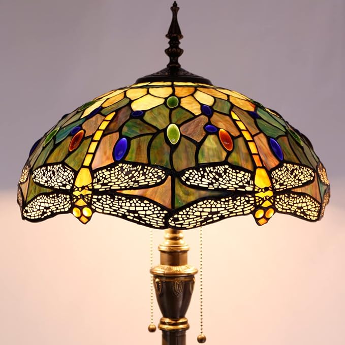 Tiffany Floor Lamp Stained Glass Lamp Standing Reading Light 16x16x70 Inch for Living Room (Amber Yellow Dragonfly)