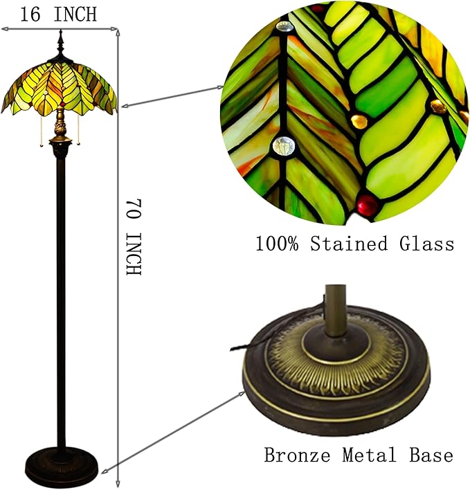 Tiffany Floor Lamp Stained Glass Lamp Standing Reading Light 16x16x70 Inch for Living Room (Amber Green Beach Coconut Tree Style)