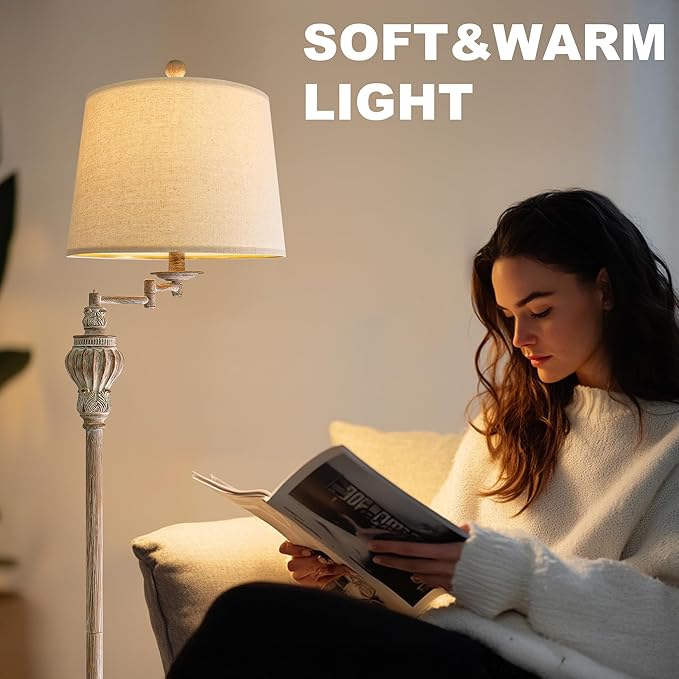 61" Vintage Floor Lamp with 350° Adjustable Swing Arm, Tall lamp Standing Lamp for Bedroom Living Room Bedside Nightstand Retro Farmhouse Mid Century Lamp Light Home Décor Office Gifts