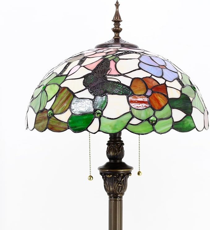Tiffany Floor Lamp Stained Glass Lamp Standing Reading Light 16x16x70 Inch for Living Room (Butterfly Flowers)