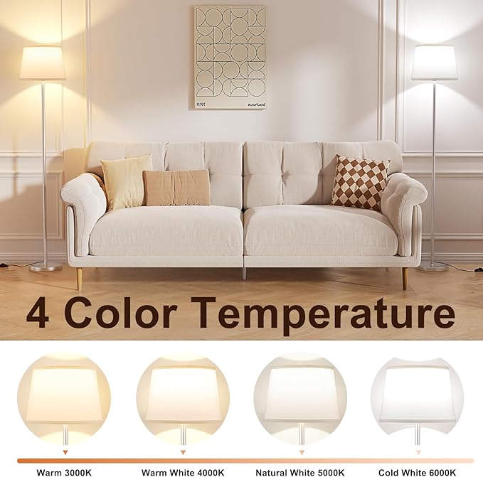 【Upgraded】Floor Lamps for Living Room, Modern Floor Lamp with Remote Control, Dimmable Colors Temperature Standing Lamp Foot Switch, 9W Bulb Tall Lamps for Bedroom Office Kid Room - Silver