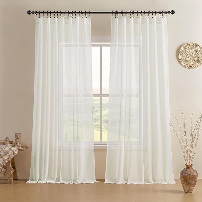 Joydeco Sheer Curtains 84 Inches Long, Cream Curtains for Living Room 2 Panels Set, Ivory Curtains Window Privacy Assured with Light Filtering(W52 x L84 Inch,Ivory)