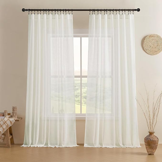Joydeco Sheer Curtains 72 Inches Long, Cream Curtains for Living Room 2 Panels Set, Ivory Curtains Window Privacy Assured with Light Filtering(W52 x L72 Inch,Ivory)