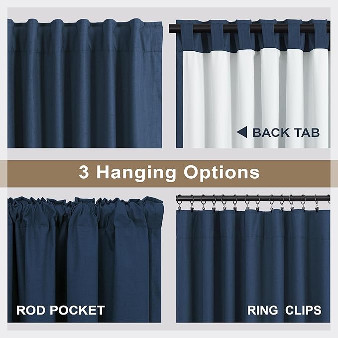 Small Window Curtains for Bathroom Sink Short Length 2 Panel Sets Back Tab Rod Pocket Navy Blue Linen Blackout Heat Reflective RV Curtains for Camper Kitchen Kids Boys Bedroom Patriotic 45 Inches Long