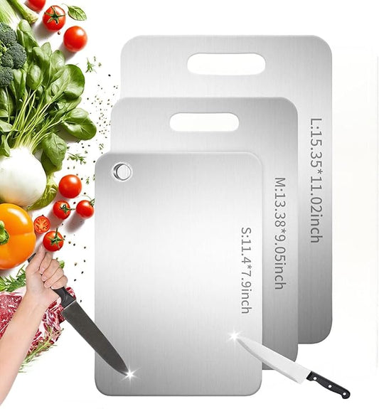 Katuchef Titanium Cutting Board 2025 New Upgrade Pure Titanium Cutting Boards for Kitchen Double Sided Cutting Boards Non Toxic,Hygiene Durable Chopping Board Suitable for Dishwasher Safe(S+M+L)