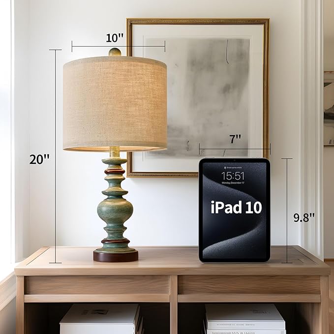 BOBOMOMO 20" Farmhouse Lamps for Bedrooms Set of 2, Retro Side Table Lamps Bedside Lamp for Side Nightstand Living Room（Suitable for Decorating Small Areas）