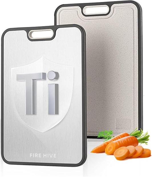 FIRE HIVE Pure Titanium & Platycodon Cutting Board - Double-Sided Large Kitchen Board, 16x11 Inch, Multi-Functional & Safe Cleaning Surface