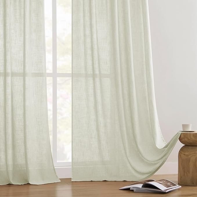 Joydeco Linen Curtains 72 Inch Length 2 Panel Sets,Light Filtering Curtains for Bedroom 52 Inch Wide Living Room Drapes with Back Tabs & Rod Pockets (W52 x L72 Inch, Oatmeal)
