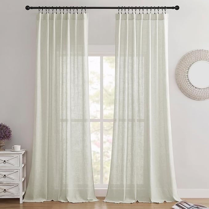 Joydeco Linen Curtains 84 Inch Length 2 Panel Sets,Light Filtering Curtains for Bedroom 52 Inch Wide Living Room Drapes with Back Tabs & Rod Pockets (W52 x L84 Inch, Oatmeal)
