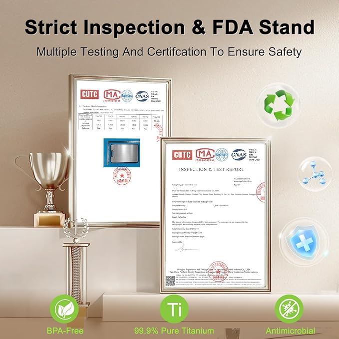 Titanium Cutting Boards for Kitchen, Double Sided Food-Grade Pure Titanium&Wheat Straw PP, Non-Toxic, Non-Slip, Dishwasher Safe, Ideal for Meat, Vegetables, Fruit 15.8 x 11''