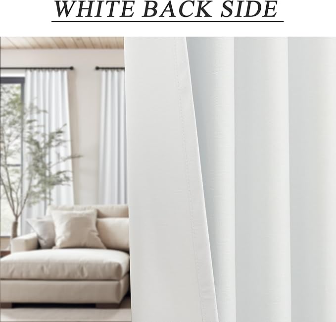 Neutral 11 ft Blackout Curtains 132 Inches Long Elegant Villa Cottage Tall Floor to Ceiling Curtains for Sliding Glass Door Patio 2 Panels Privacy White Linen Drapes for Living Room Divider Back Tab