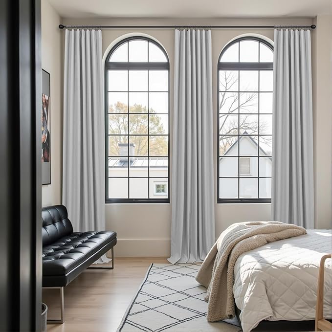 Light Grey Linen Blackout Curtains 90 Inches Long 2 Panel for Living Room Kid Heat Blocking Insulated Thermal Floor Length Drape for Bedroom Window Solid Fabric Thick Cotton Look Modern Farmhouse Gray