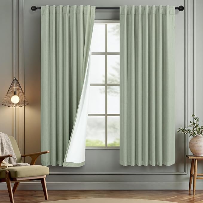 Sage Green Boho Blackout Curtains 72 Inch Length for Bedroom Aesthetic 2 Panels Set Home Office Organic Decor Back Tab Pocket Thermal Room Darkening Living Room Window Black Out Curtains 72 Inch Long