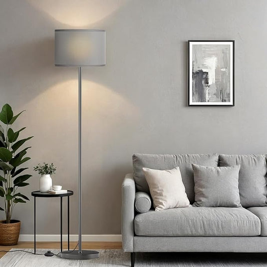 Ambimall 60'' Modern Floor Lamp with Shade, Tall Lamps for Living Room, Bedroom, Office, Dining Room, Gray Shade with Deep Gray Pole(Without Bulb)