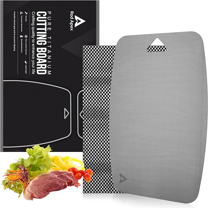 100% Pure Titanium Cutting Board, Non-Toxic Chopping Board For Kitchen, Rubber Mat, Double-Sided Pure Titanium Cutting Board for Kitchen (14"x10").