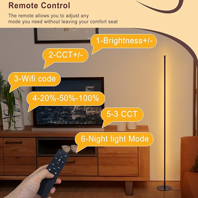 Corner Floor Lamp, 2 Pack Modern Floor Lamp with Remote and Stepless Dimmable Colors Temperature & Brightness, Standing Lamps for Living Room Bedroom Office