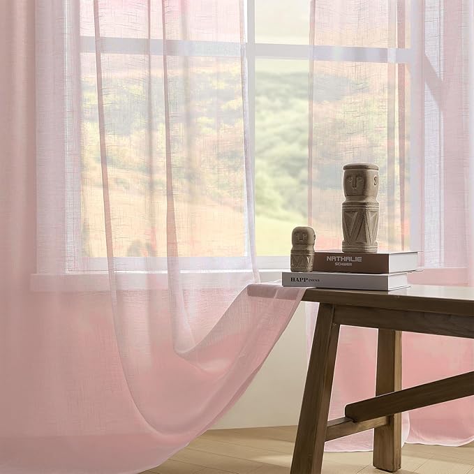 Joydeco Sheer Curtains 96 Inches Long, Beige Curtains for Living Room 2 Panels Set, Window Curtains Privacy Assured with Light Filtering(W52 x L96 Inch,Tapioca)