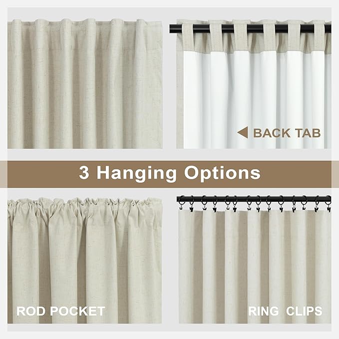 Neutral Blackout Nursery Curtains 102 Inches Long for Living Room Divider 2 Panel Weather Blocking Light Lightweight Blackout Curtains for Sliding Doorway Bedroom Darkening Tan Beige Thick Linen Drape