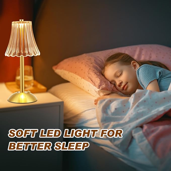 Liliful 2 Pcs LED Portable Cordless Table Lamp Touch Battery Operated Rechargeable Desk Lamp 3 Color Dimmable for Bedroom Living Room Dining (Rose Style,Gold)