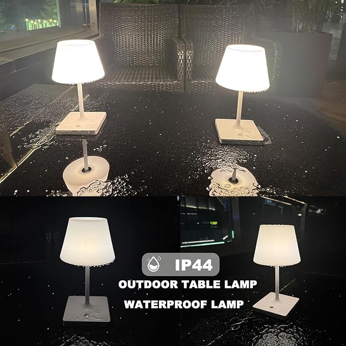 Cordless Table lamp, Outdoor Battery Operated Rechargeable Desk lamp,Waterproof Shower Lamp,4000mAh LED 3 Colors Small Wireless lamp for Kitchen Counter -White