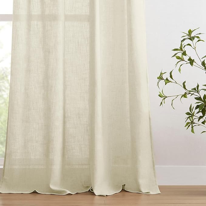 Joydeco Linen Curtains 96 inches Long 2 Panels Set,Light Filtering Curtains for Living Room Bedroom, Window Long Drapes with Rod Pockets Back Tab (W52 x L96 Inch, Natural)