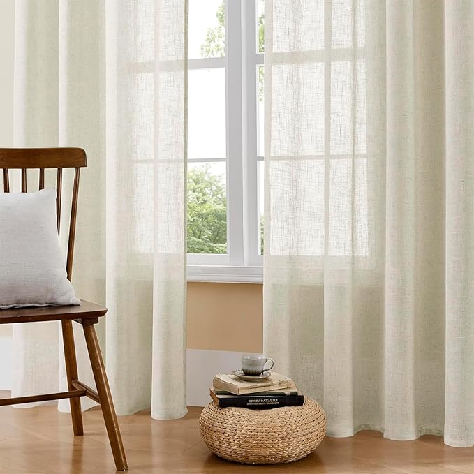 Joydeco Linen Curtains 96 Inch Length 2 Panel Sets,Light Filtering Curtains for Bedroom 70 Inch Wide Living Room Drapes with Back Tabs & Rod Pockets (W70 x L96 Inch, Beige)
