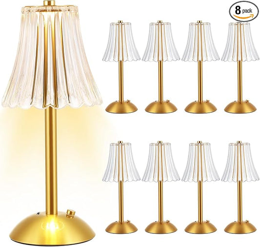 Liliful 8 Pcs LED Portable Cordless Table Lamp Touch Battery Operated Rechargeable Desk Lamp 3 Color Dimmable for Bedroom Living Room Dining (Rose Style,Gold)