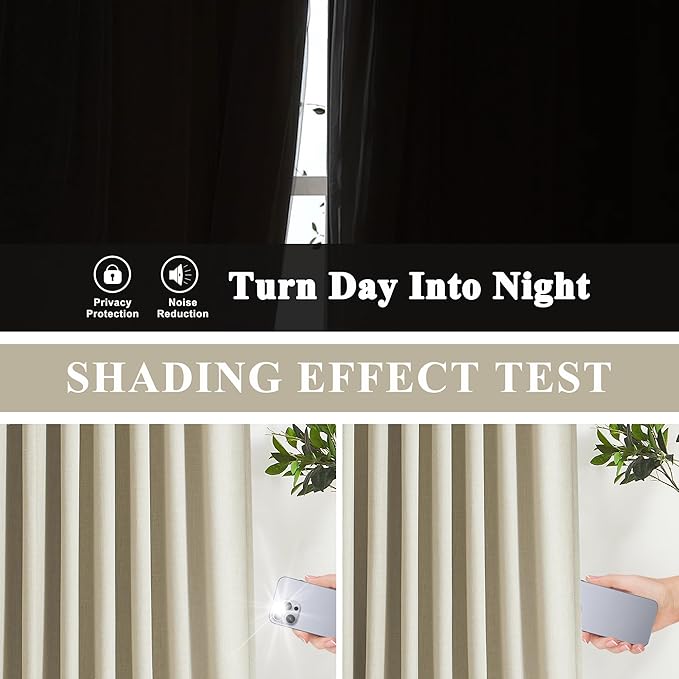 Vision Home Sand Pinch Pleated Full Blackout Curtains Linen Blended Room Darkening Window Curtains 120 inch for Living Room Bedroom Thermal Insulated Pinch Pleat Drapes with Hooks 10ft 40" Wx120 Lx2