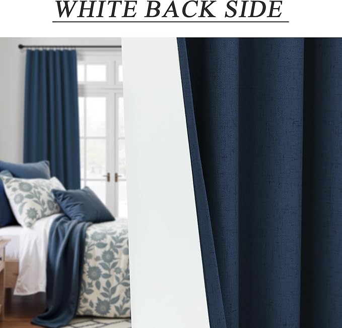 Navy Blackout Curtains 72 Inches Long for Bedroom Navy Blue Room Darkening Thermal Insulating Window Black Out Linen Nautical Curtains for Living Room Nursery 52x72 Inch Length 2 Panel Back Tab Pocket