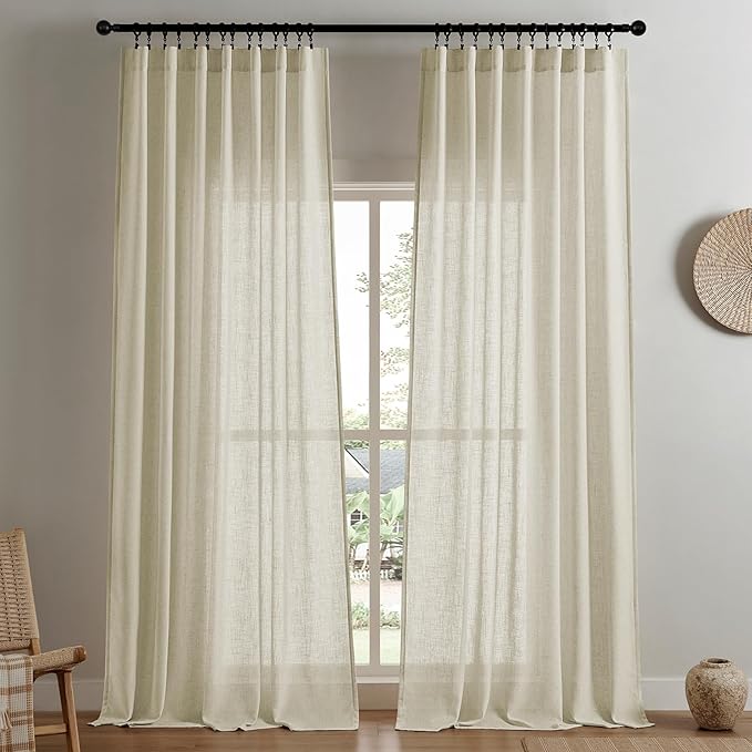 Joydeco Linen Curtains 90 Inch Length 2 Panel Sets,Light Filtering Curtains for Bedroom 100 Inch Wide Living Room Drapes with Back Tabs & Rod Pockets (W100 x L90 Inch, Linen)