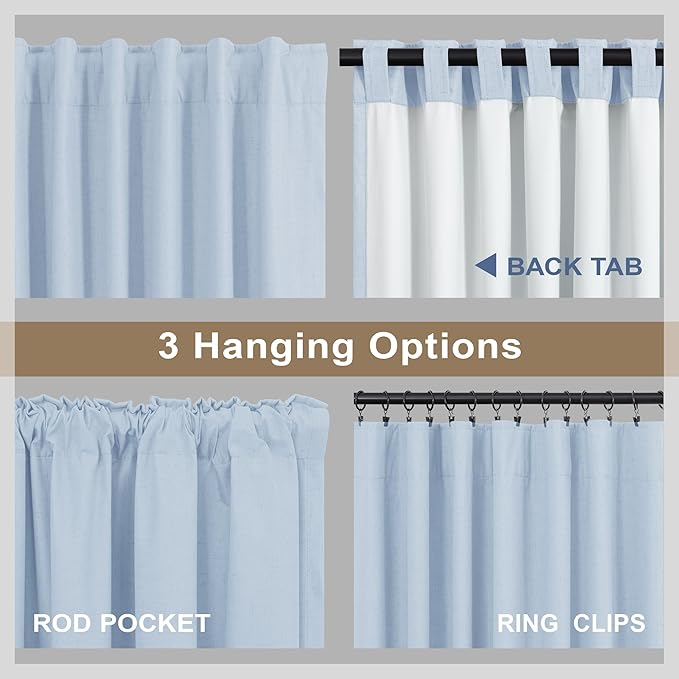Light Blue Curtains 84 Inch Length for Bedroom 2 Panel Back Tab Pocket Pale Sky Colored Darkening Insulated Thermal Country Farmhouse Linen Blackout Curtain for Living Room Black Out Long Drape Window