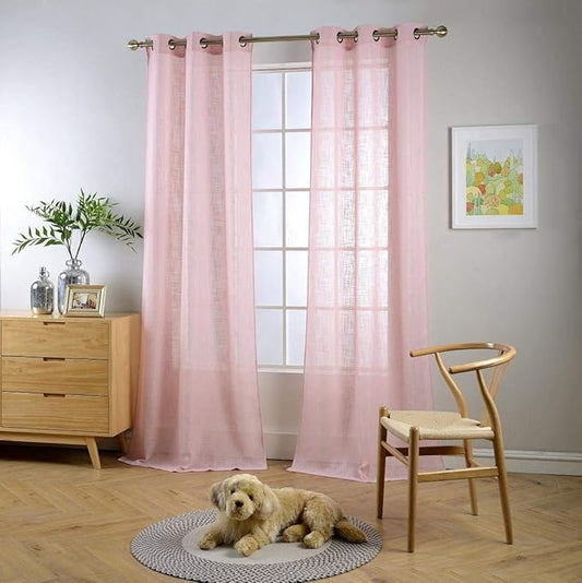 MIUCO Semi Sheer Curtains Poly Linen Textured Solid Grommet Curtains 84 Inches Long for Girls Room 2 Panels (2 x 37 Wide x 84" Long) Pink