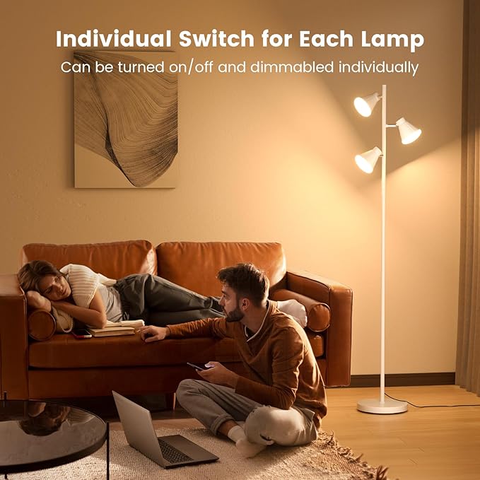 36W LED Tree Floor Lamp, Dimmable Tall Standing Lamp with Remote & Touch Control, 4 Color Temperatures Bright Floor Lamp, 3 Rotatable Light Modern Floor Lamps (White)