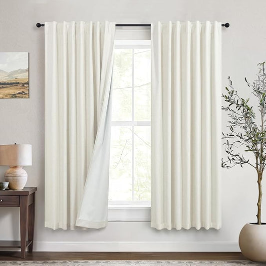 DANCURTON Custom Nursery Blackout 68 Inch Curtains 2 Panels Set Rustic Country Cream Linen Thermal Insulated Sound Dampening Curtain Back Tab Rod Pocket for Dining Room 68 Inches Long Length Drapes
