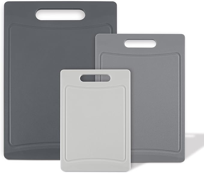 COOK WITH COLOR Non-Slip Cutting Board Set – Kitchen Essentials with Easy Grip Handle for Meat, Veggies, and Fruits, 3 Cutting Boards, Gray