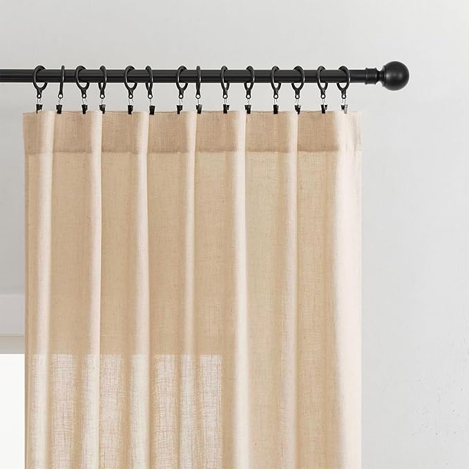 Joydeco Linen Curtains 84 Inch Length 2 Panel Sets,Light Filtering Curtains for Bedroom 52 Inch Wide Living Room Drapes with Back Tabs & Rod Pockets (W52 x L84 Inch, Ecru)