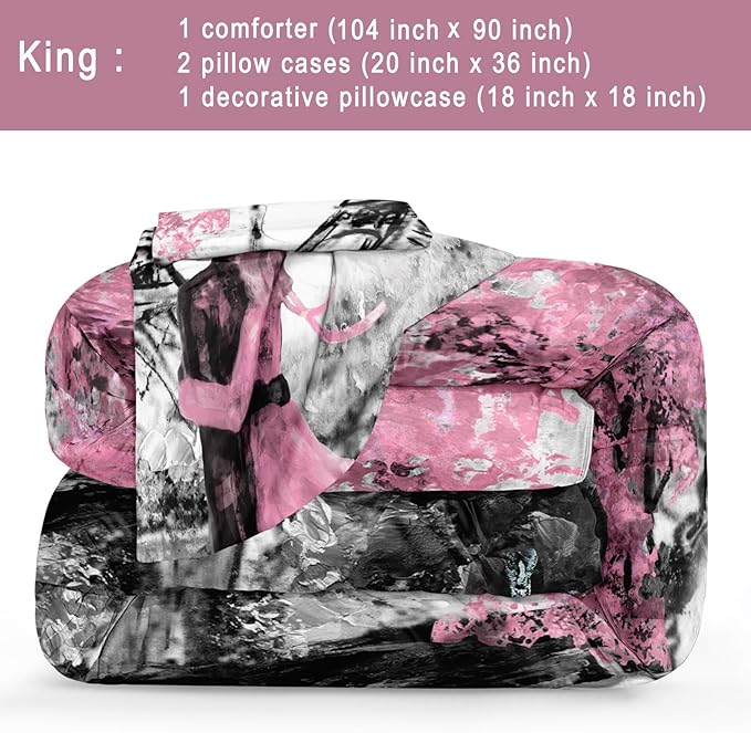 Bedbay Pink Paris Bedding Set King Size Eiffel Tower Comforter Set Romantic Couple French Style Duvet Set 4 Pcs Soft Lightweight Pink and Grey Down Comforter Set Paris Room Decor(Pink,King)