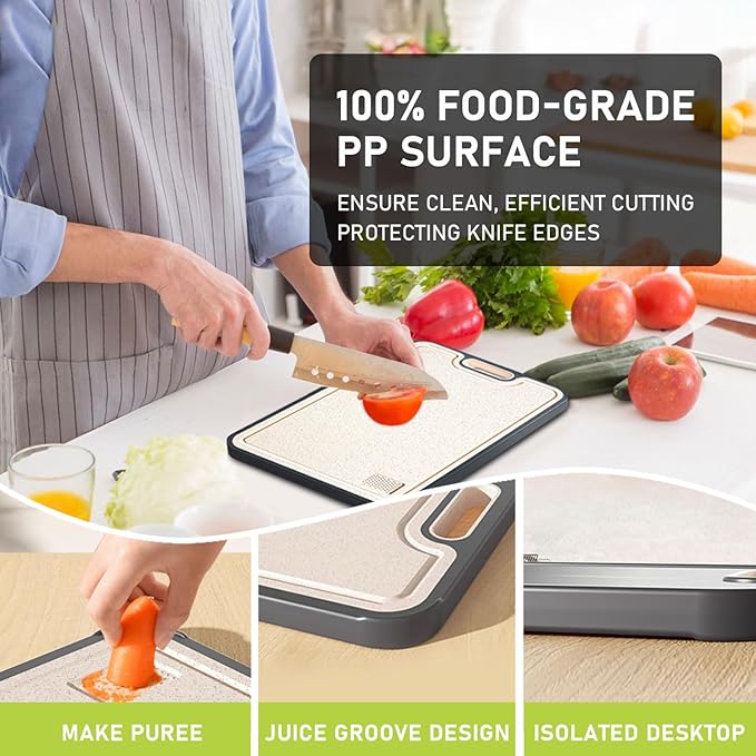 FIRE HIVE Pure Titanium & Platycodon Cutting Board - Double-Sided Large Kitchen Board, 16x11 Inch, Multi-Functional & Safe Cleaning Surface