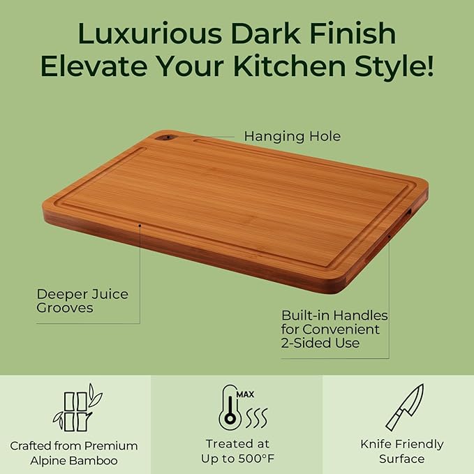 Wood Cutting Board, Carbonized Bamboo Cutting Boards Set With Smooth Surface & Easy Storage For Busy Kitchens, Ideal Charcuterie & Chopping, Durable, Knife-Friendly (4Pcs)