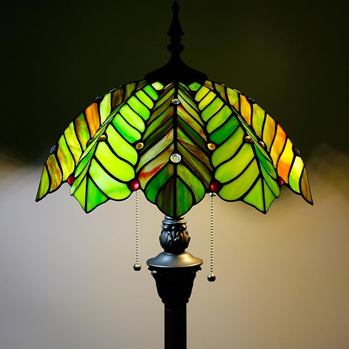 Tiffany Floor Lamp Stained Glass Lamp Standing Reading Light 16x16x70 Inch for Living Room (Amber Green Beach Coconut Tree Style)