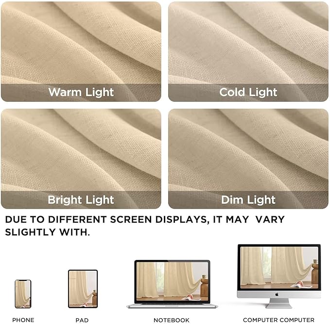 Joydeco Linen Curtains 84 Inch Length 2 Panels Set, Light Filtering Curtains for Bedroom Living Room,Linen Blend Drapes 52 Inches Wide with Back Tab Rod Pockets (W52 x L84 Inch, Natural)
