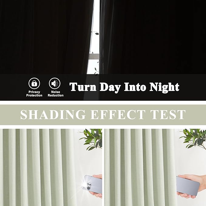 Vision Home Soft Green Pinch Pleated Full Blackout Curtains Linen Blended Room Darkening Window Curtains 63 inch for Living Room Bedroom Thermal Insulated Pinch Pleat Drapes with Hooks 60" Wx63 Lx1