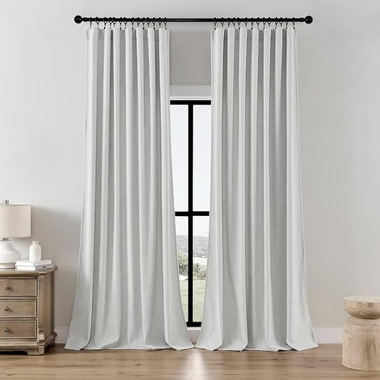 Joydeco Light Filtering Curtains 72 Inch Length for Bedroom, Faux Linen Curtains 72 Inches Long for Living Room, Pinch Pleat Curtains for Living Room 72 Inch Length(52x72 inch, Greyish White)