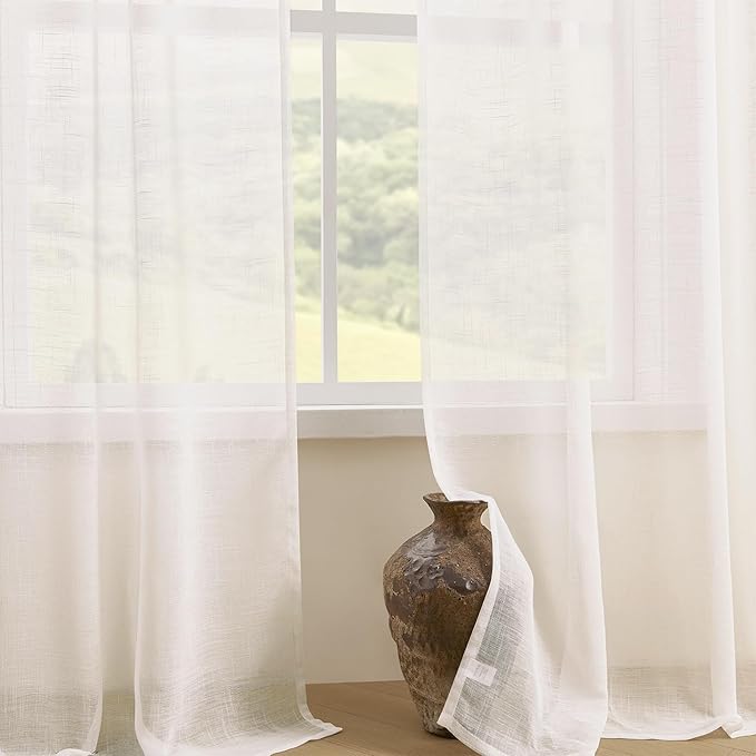 Joydeco Sheer Curtains 108 Inches Long, Cream Curtains for Living Room 2 Panels Set, Ivory Curtains Window Privacy Assured with Light Filtering(W52 x L108 Inch,Ivory)