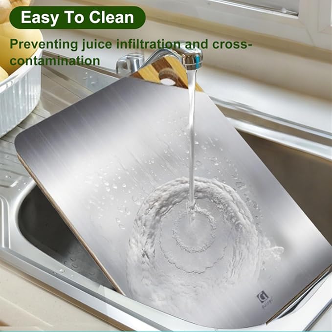 Titanium Cutting Board for Kitchen, Cutting Board Double Sided Food Grade, Pure Titanium and Natural Bamboo, with Deep Juice Grooves, Large Size 15.6”×11”