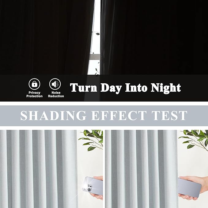 Vision Home Pinch Pleated Full Blackout Curtains Linen Blended Room Darkening Window Curtains 63 inch for Living Room Bedroom Thermal Insulated Pinch Pleat Drapes with Hooks 40" Wx63 Lx2,Bluish Gray