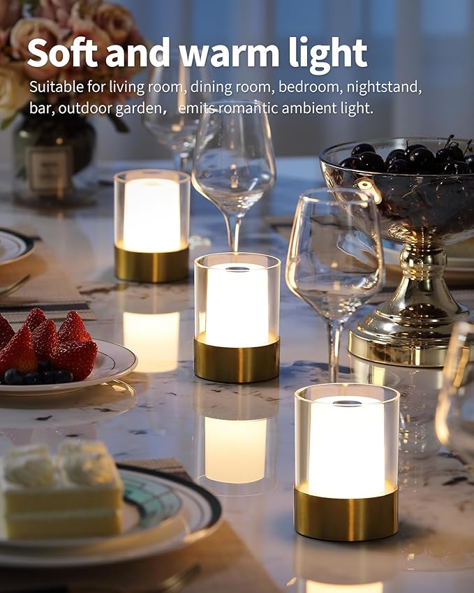 LED 4" Small LED Battery Operated Lamp Set of 2, Cordless Rechargeable Table Lamp, Mini Night Light, Waterproof Outdoor Desk Lamp for Bathroom Bar Dining Room Nursery Baby Coffee Shop (Bronze)