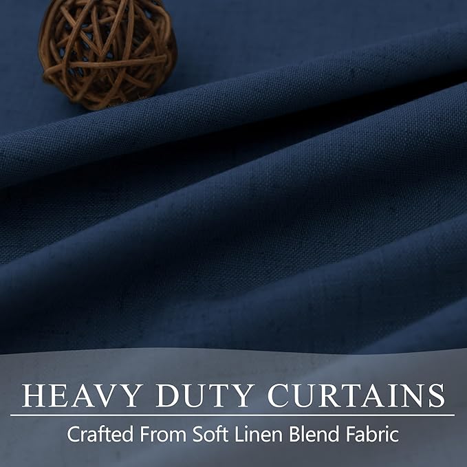 Navy Blackout Curtains 72 Inches Long for Bedroom Navy Blue Room Darkening Thermal Insulating Window Black Out Linen Nautical Curtains for Living Room Nursery 52x72 Inch Length 2 Panel Back Tab Pocket