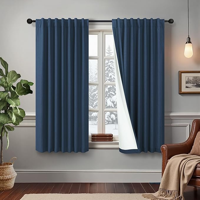 Small Window Curtains for Bathroom Sink Short Length 2 Panel Sets Back Tab Rod Pocket Navy Blue Linen Blackout Heat Reflective RV Curtains for Camper Kitchen Kids Boys Bedroom Patriotic 45 Inches Long